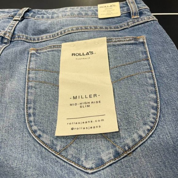 Rolla's Australia NWT Women's Medium Wash Mid Rise Miller Cropped Jeans 32/28 - Picture 7 of 16